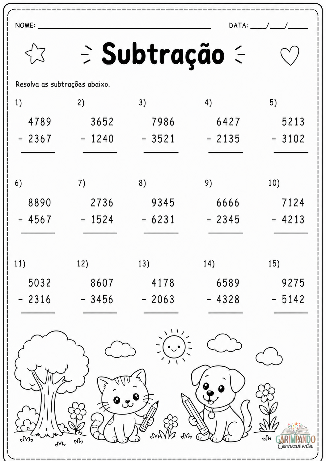 Avaliação de Matemática - Subtração - 1 2 Prova de Subtração