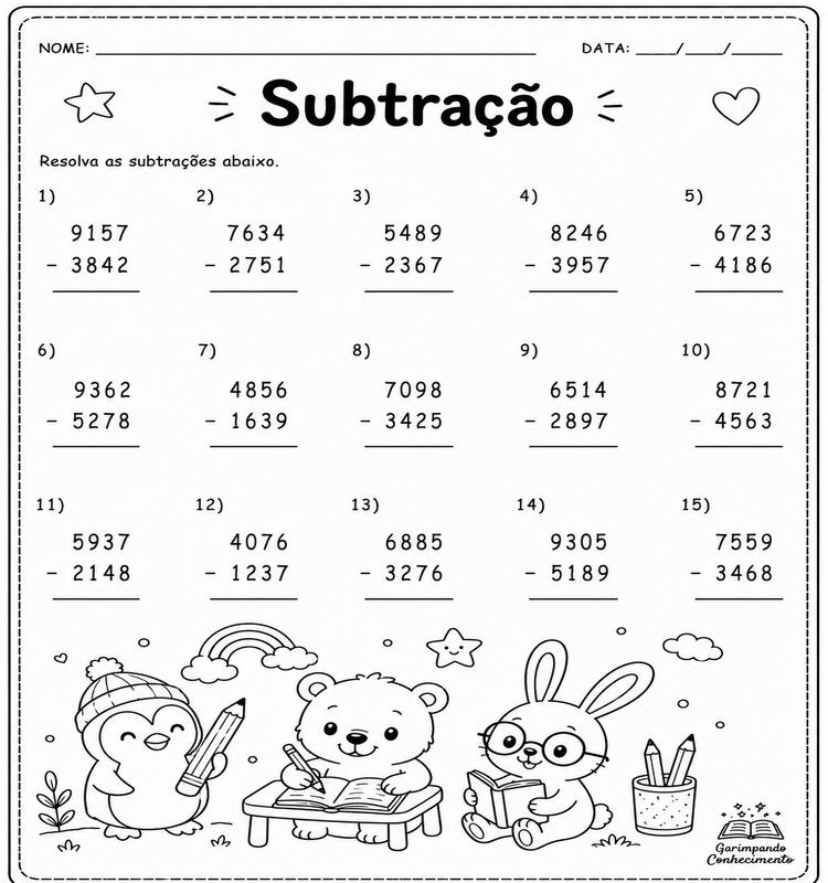 Prova de matemática - Subtração