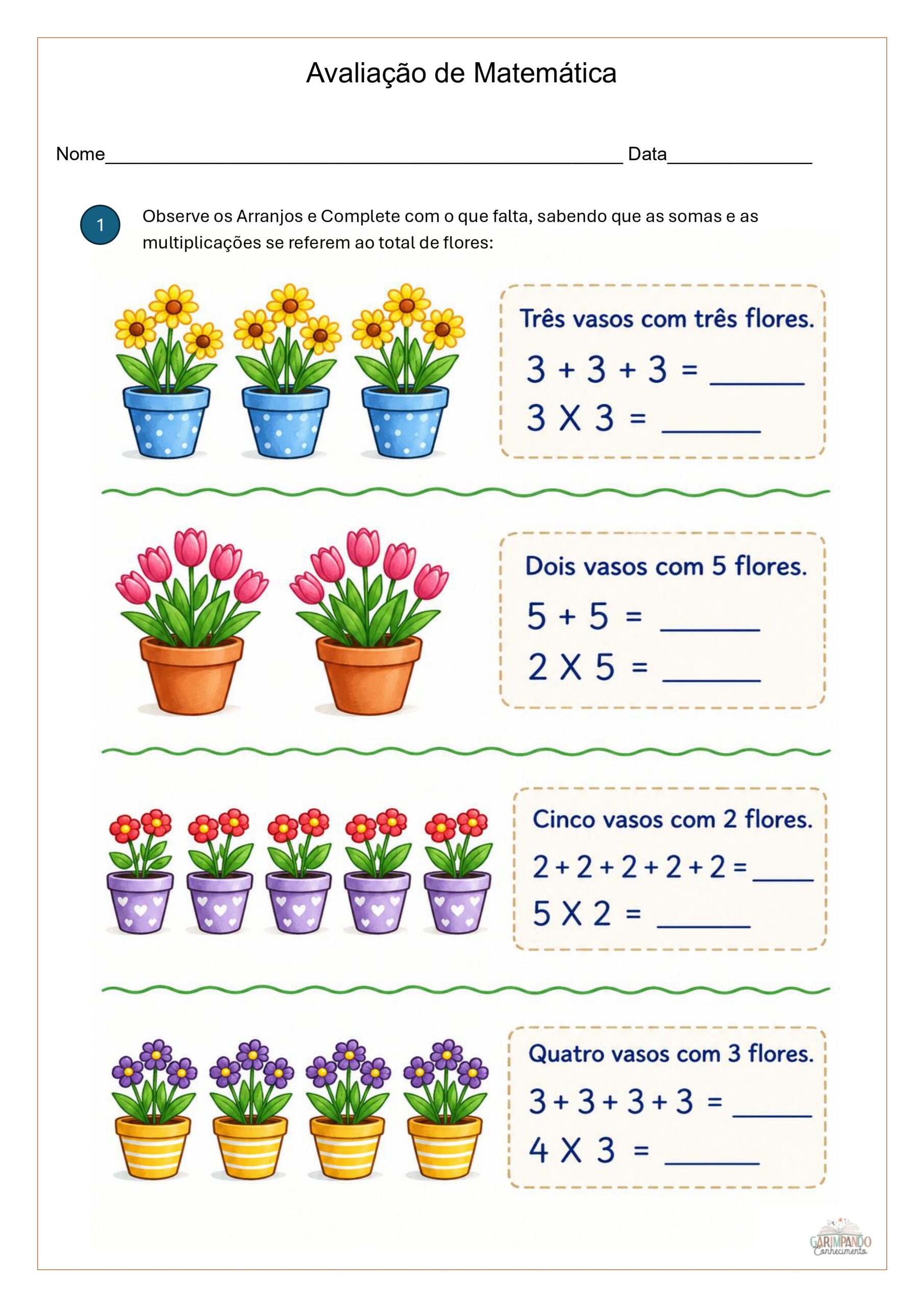 Avaliação de Matematica Multiplicação